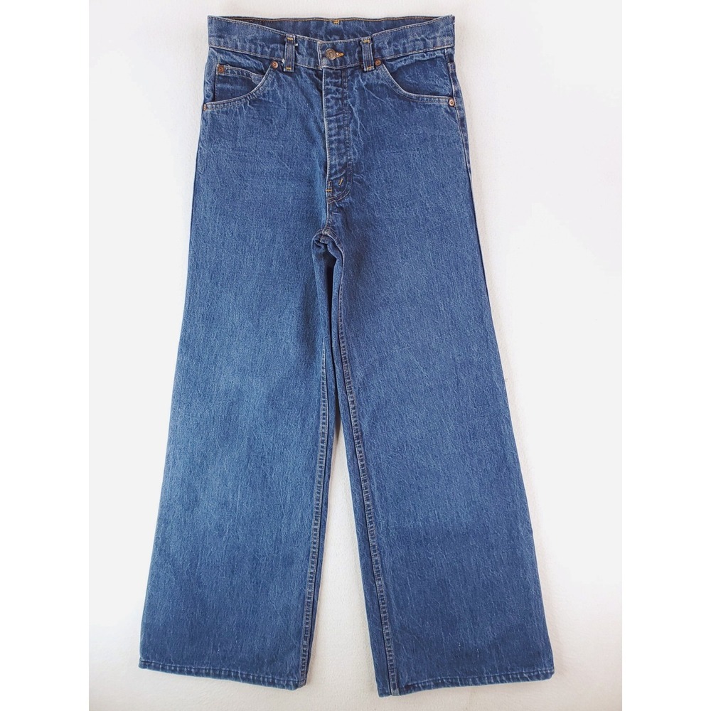 VTG Levis Jeans Womens 28 Blue Movin On Flare Bell Bottom 70s Orange Tab Talon